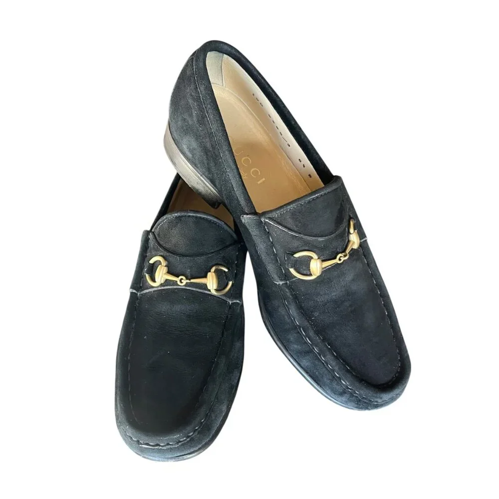 Vintage Gucci Black Suede Horsebit Loafers - Size 6.5 - Picture 2 of 16